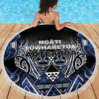 Aotearoa Tuwharetoa Beach Blanket Maori Tribal Navy Paua Shell Pattern