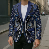 Aotearoa Tuwharetoa Blazer Maori Tribal Navy Paua Shell Pattern