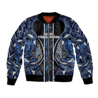Aotearoa Tuwharetoa Bomber Jacket Maori Tribal Navy Paua Shell Pattern