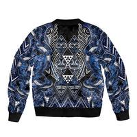Aotearoa Tuwharetoa Bomber Jacket Maori Tribal Navy Paua Shell Pattern