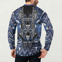 Aotearoa Tuwharetoa Button Sweatshirt Maori Tribal Navy Paua Shell Pattern