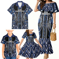 Aotearoa Tuwharetoa Family Matching Mermaid Dress and Hawaiian Shirt Maori Tribal Navy Paua Shell Pattern