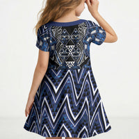 Aotearoa Tuwharetoa Kid Short Sleeve Dress Maori Tribal Navy Paua Shell Pattern