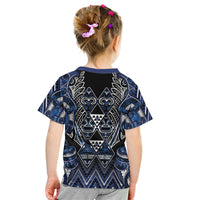 Aotearoa Tuwharetoa Kid T Shirt Maori Tribal Navy Paua Shell Pattern