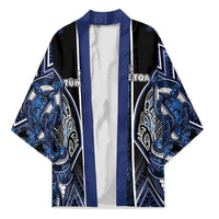 Aotearoa Tuwharetoa Kimono Maori Tribal Navy Paua Shell Pattern