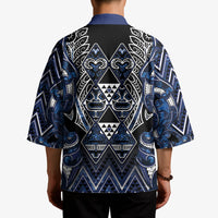 Aotearoa Tuwharetoa Kimono Maori Tribal Navy Paua Shell Pattern