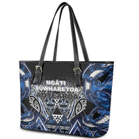 Aotearoa Tuwharetoa Leather Tote Bag Maori Tribal Navy Paua Shell Pattern