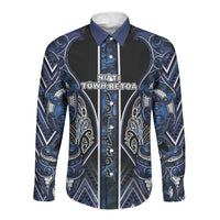 Aotearoa Tuwharetoa Long Sleeve Button Shirt Maori Tribal Navy Paua Shell Pattern