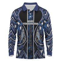 Aotearoa Tuwharetoa Long Sleeve Polo Shirt Maori Tribal Navy Paua Shell Pattern