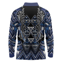 Aotearoa Tuwharetoa Long Sleeve Polo Shirt Maori Tribal Navy Paua Shell Pattern