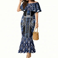Aotearoa Tuwharetoa Mermaid Dress Maori Tribal Navy Paua Shell Pattern