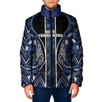 Aotearoa Tuwharetoa Padded Jacket Maori Tribal Navy Paua Shell Pattern