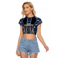 Aotearoa Tuwharetoa Raglan Cropped T Shirt Maori Tribal Navy Paua Shell Pattern