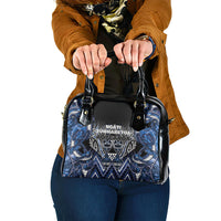 Aotearoa Tuwharetoa Shoulder Handbag Maori Tribal Navy Paua Shell Pattern