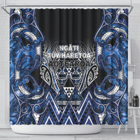 Aotearoa Tuwharetoa Shower Curtain Maori Tribal Navy Paua Shell Pattern