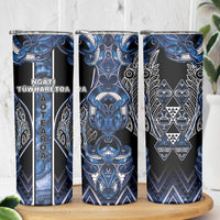 Aotearoa Tuwharetoa Skinny Tumbler Maori Tribal Navy Paua Shell Pattern
