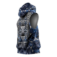 Aotearoa Tuwharetoa Sleeveless Hoodie Maori Tribal Navy Paua Shell Pattern