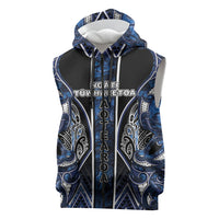 Aotearoa Tuwharetoa Sleeveless Zip Hoodie Maori Tribal Navy Paua Shell Pattern
