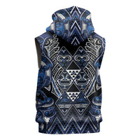Aotearoa Tuwharetoa Sleeveless Zip Hoodie Maori Tribal Navy Paua Shell Pattern
