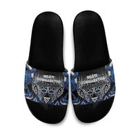 Aotearoa Tuwharetoa Slide Sandals Maori Tribal Navy Paua Shell Pattern