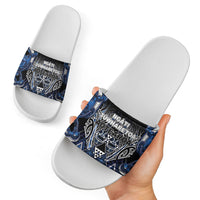 Aotearoa Tuwharetoa Slide Sandals Maori Tribal Navy Paua Shell Pattern