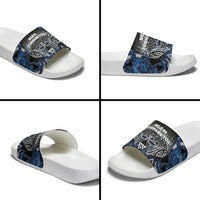 Aotearoa Tuwharetoa Slide Sandals Maori Tribal Navy Paua Shell Pattern