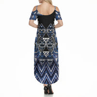 Aotearoa Tuwharetoa Summer Maxi Dress Maori Tribal Navy Paua Shell Pattern