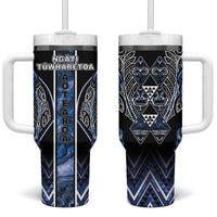 Aotearoa Tuwharetoa Tumbler With Handle Maori Tribal Navy Paua Shell Pattern