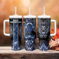 Aotearoa Tuwharetoa Tumbler With Handle Maori Tribal Navy Paua Shell Pattern