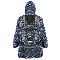 Aotearoa Tuwharetoa Wearable Blanket Hoodie Maori Tribal Navy Paua Shell Pattern