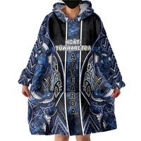 Aotearoa Tuwharetoa Wearable Blanket Hoodie Maori Tribal Navy Paua Shell Pattern