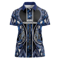 Aotearoa Tuwharetoa Women Polo Shirt Maori Tribal Navy Paua Shell Pattern