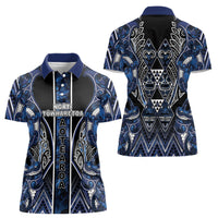 Aotearoa Tuwharetoa Women Polo Shirt Maori Tribal Navy Paua Shell Pattern