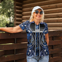 Aotearoa Tuwharetoa Women Polo Shirt Maori Tribal Navy Paua Shell Pattern