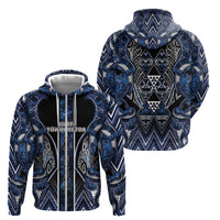 Aotearoa Tuwharetoa Zip Hoodie Maori Tribal Navy Paua Shell Pattern
