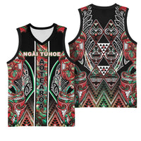Aotearoa Ngai Tuhoe Basketball Jersey Maori Tribal Red And Green Paua Shell Pattern