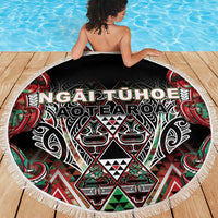 Aotearoa Ngai Tuhoe Beach Blanket Maori Tribal Red And Green Paua Shell Pattern