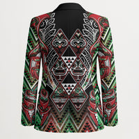 Aotearoa Ngai Tuhoe Blazer Maori Tribal Red And Green Paua Shell Pattern