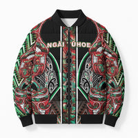 Aotearoa Ngai Tuhoe Bomber Puffer Jacket Maori Tribal Red And Green Paua Shell Pattern