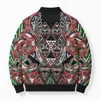 Aotearoa Ngai Tuhoe Bomber Puffer Jacket Maori Tribal Red And Green Paua Shell Pattern