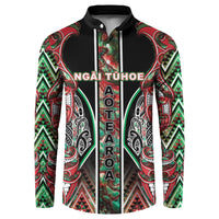 Aotearoa Ngai Tuhoe Button Sweatshirt Maori Tribal Red And Green Paua Shell Pattern