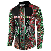 Aotearoa Ngai Tuhoe Button Sweatshirt Maori Tribal Red And Green Paua Shell Pattern