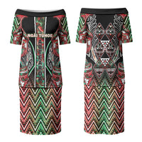 Aotearoa Ngai Tuhoe Couples Matching Puletasi and Hawaiian Shirt Maori Tribal Red And Green Paua Shell Pattern