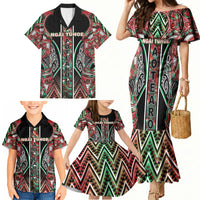 Aotearoa Ngai Tuhoe Family Matching Mermaid Dress and Hawaiian Shirt Maori Tribal Red And Green Paua Shell Pattern