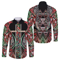 Aotearoa Ngai Tuhoe Family Matching Off Shoulder Maxi Dress and Hawaiian Shirt Maori Tribal Red And Green Paua Shell Pattern