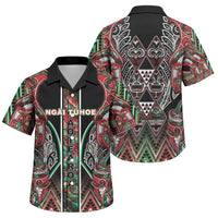 Aotearoa Ngai Tuhoe Family Matching Summer Maxi Dress and Hawaiian Shirt Maori Tribal Red And Green Paua Shell Pattern