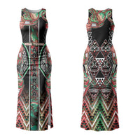 Aotearoa Ngai Tuhoe Family Matching Tank Maxi Dress and Hawaiian Shirt Maori Tribal Red And Green Paua Shell Pattern