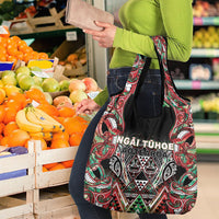 Aotearoa Ngai Tuhoe Grocery Bag Maori Tribal Red And Green Paua Shell Pattern