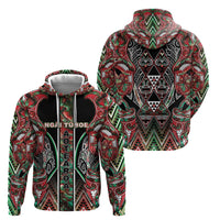 Aotearoa Ngai Tuhoe Hoodie Maori Tribal Red And Green Paua Shell Pattern