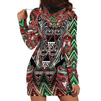 Aotearoa Ngai Tuhoe Hoodie Dress Maori Tribal Red And Green Paua Shell Pattern